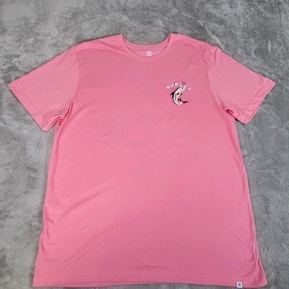 Hurley Shirt Mens XL PinkShort Sleeve ‎ Crew Neck Small  Bass Graphic Gorpcore